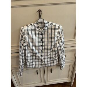 Vintage Carlisle‎ Black White Plaid Blazer 90s Retro Size 8 Button Down